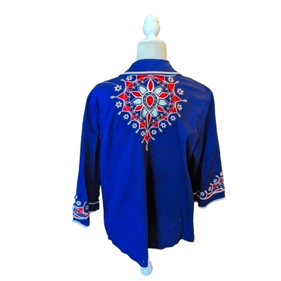Bob Mackie Lazer cut out embroidered navy with red/ white zip up jacket sz 1X - Picture 7 of 7